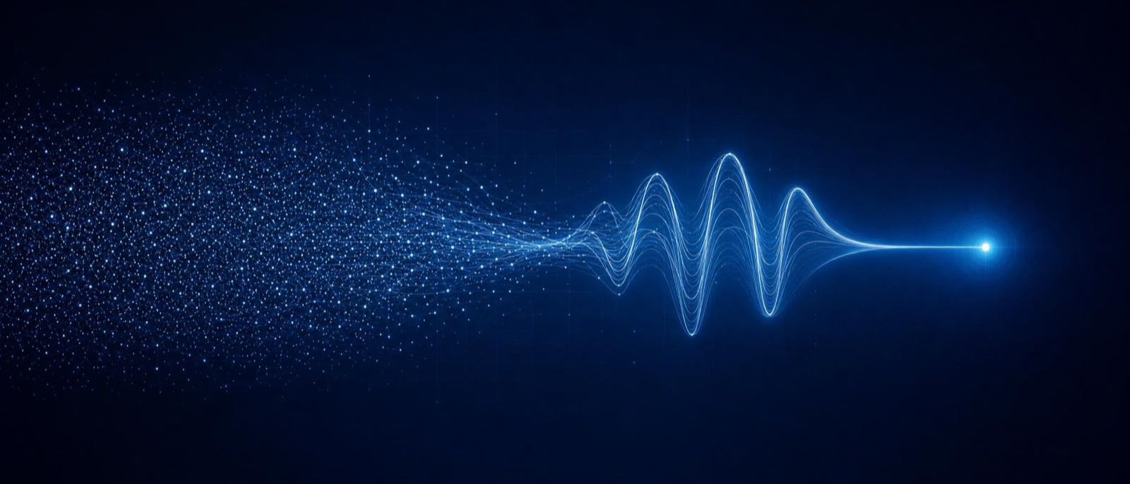 Chaotic dim dots organising into one coherent waveform funnelling to a single haloed endpoint